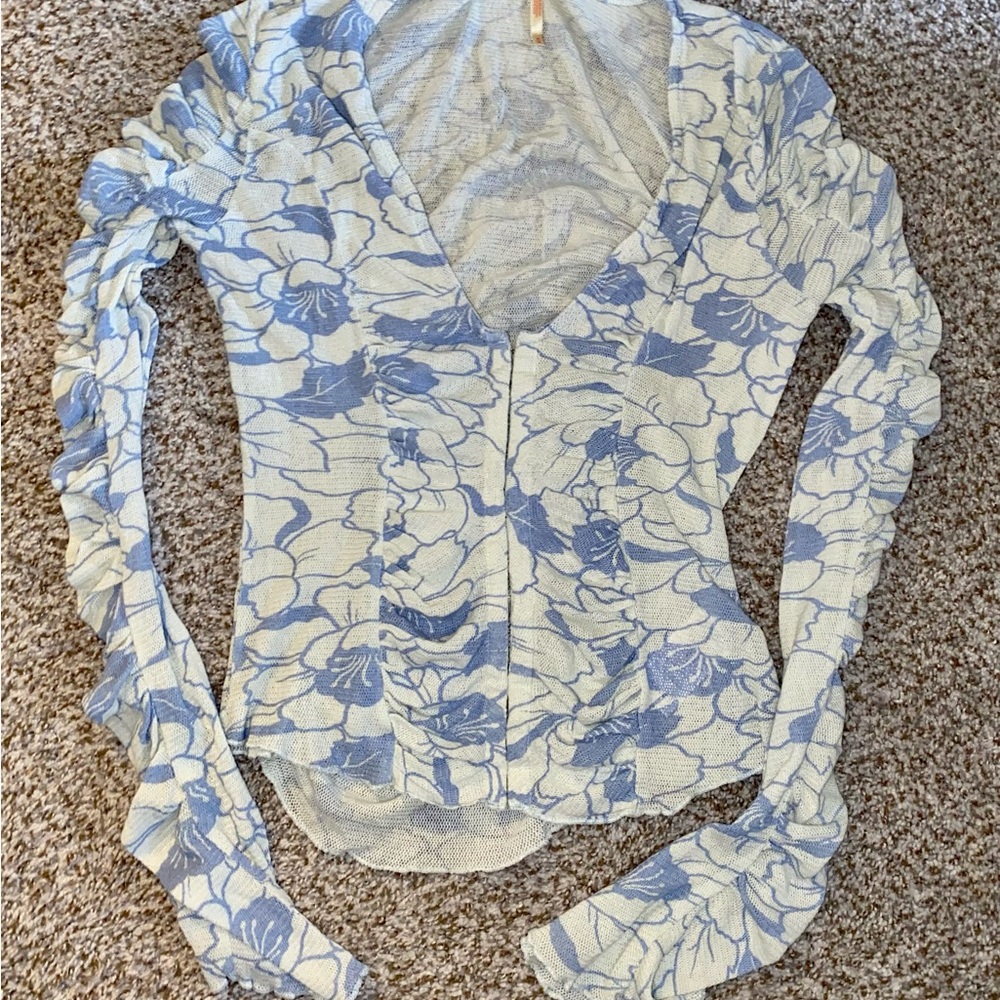 FREE PEOPLE Floral Ruched Long Sleeve Top